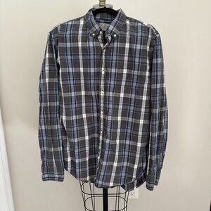 J.CREW Shirt Men's Black Blue Plaid Button Down Long Sleeve XL